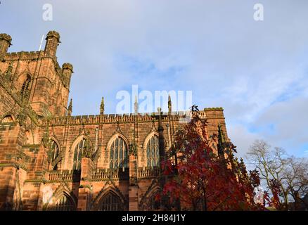 Magnificent Chester cathedral on blue sky background. Stock Photo