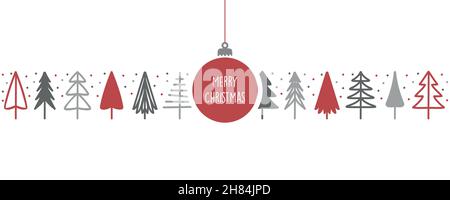 greeting card with christmas fir tree border on white Stock Vector