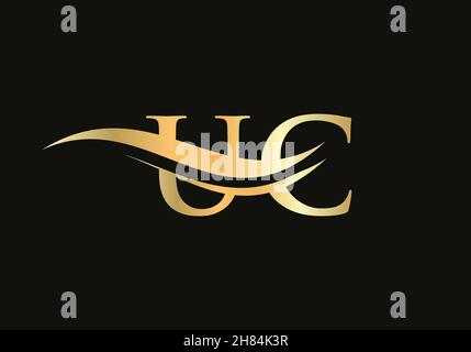 Initial Gold letter UC logo design. UC logo design with modern trendy Stock Vector