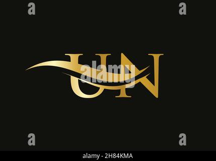 UN letter logo design. Premium Letter UN Logo Design with water wave concept Stock Vector
