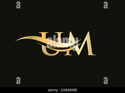 Premium Letter UM Logo Design with water wave concept. UM letter logo design with modern trendy Stock Vector