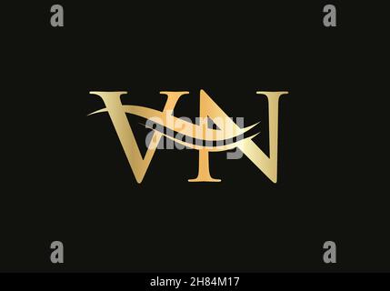 VN letter logo design. Premium Letter VN Logo Design with water wave concept Stock Vector