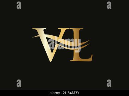 Vl Lettering Creative golden letter VL v l logo with leading lines and road concept ...