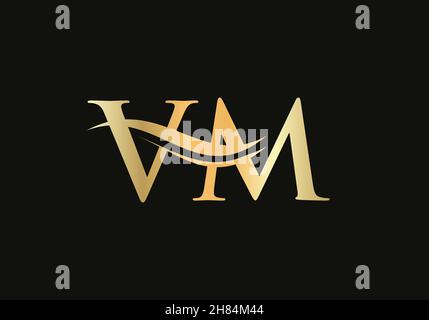 Premium Letter VM Logo Design with water wave concept. VM letter logo design with modern trendy Stock Vector