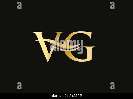 VG V G Swoosh Letter Logo Design with Modern Yellow Swoosh Curved Lines ...