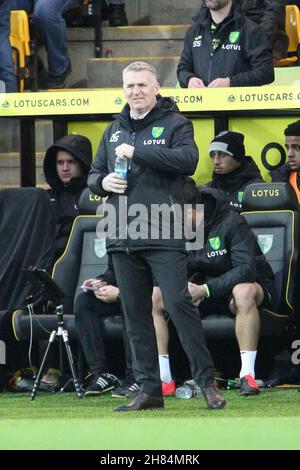 Norwich, UK. 27th Nov, 2021. Norwich City managerÊDean Smith during the Premier League match between Norwich City and Wolverhampton Wanderers at Carrow Road on November 27th 2021 in Norwich, England. (Photo by Mick Kearns/phcimages.com) Credit: PHC Images/Alamy Live News Stock Photo