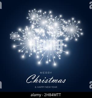 Merry christmas and happy new year festive background with fireworks and sparkle celebration lights. Stock Vector