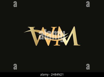 Premium Letter WM Logo Design with water wave concept. WM letter logo design with modern trendy Stock Vector