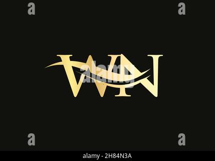 WN letter logo design. Premium Letter WN Logo Design with water wave concept Stock Vector