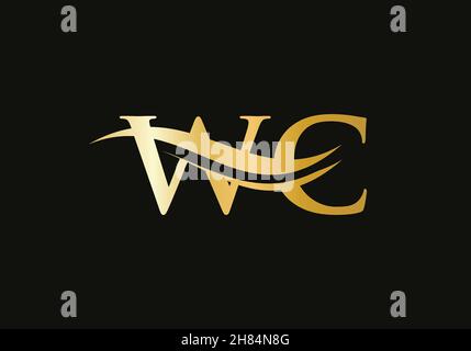 Initial Gold letter WC logo design. WC logo design with modern trendy Stock Vector
