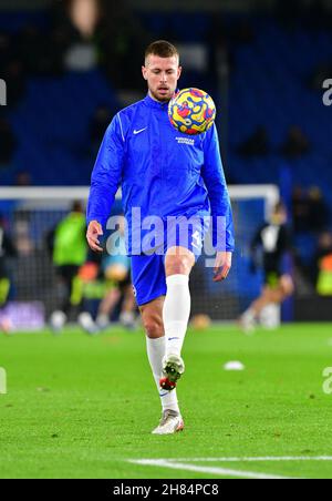 Brighton, UK. 27th Nov, 2021. Adam Webster of Brighton and Hove Albion warms up before the Premier League match between Brighton & Hove Albion and Leeds United at The Amex on November 27th 2021 in Brighton, England. (Photo by Jeff Mood/phcimages.com) Credit: PHC Images/Alamy Live News Stock Photo