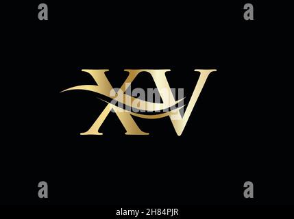 Water Wave XV Logo Vector. Swoosh Letter XV Logo Design for business and company identity Stock Vector