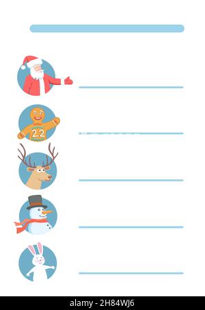 Christmas Characters in Stylized Timetable or Menu. Schedule for New Year Holidays. Stock Vector