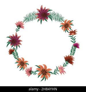 Colorful flowers wreath. Beautiful invitation card for wallpaper design. Floral branch. Wedding frame. Nature background vector. Stock Vector