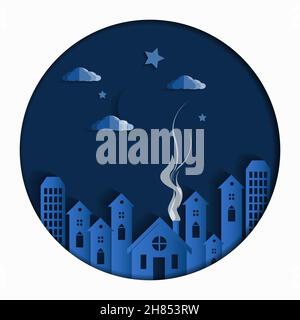 illustration of the dark moon of the night city with stars in the night sky Stock Vector