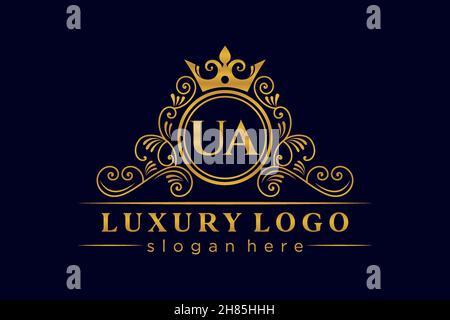 UA Initial Letter Gold calligraphic feminine floral hand drawn heraldic monogram antique vintage style luxury logo design Premium Stock Vector