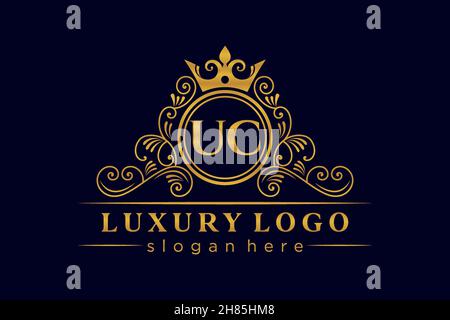 UC Initial Letter Gold calligraphic feminine floral hand drawn heraldic monogram antique vintage style luxury logo design Premium Stock Vector