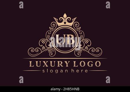 UB Initial Letter Gold calligraphic feminine floral hand drawn heraldic monogram antique vintage style luxury logo design Premium Stock Vector