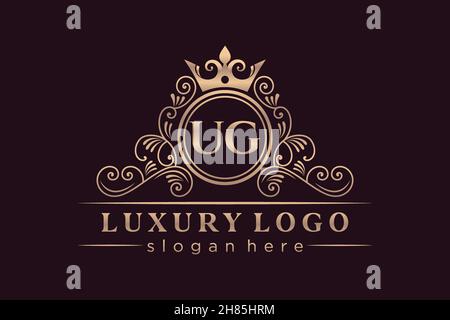 UG Initial Letter Gold calligraphic feminine floral hand drawn heraldic monogram antique vintage style luxury logo design Premium Stock Vector