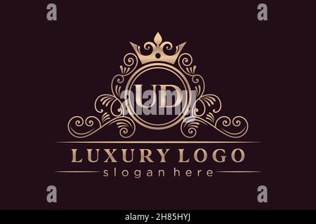 UD Initial Letter Gold calligraphic feminine floral hand drawn heraldic monogram antique vintage style luxury logo design Premium Stock Vector
