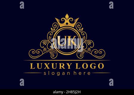 UK Initial Letter Gold calligraphic feminine floral hand drawn heraldic monogram antique vintage style luxury logo design Premium Stock Vector