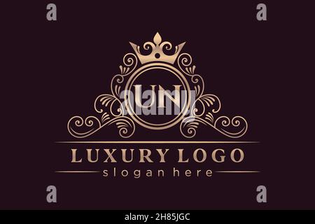 UN Initial Letter Gold calligraphic feminine floral hand drawn heraldic monogram antique vintage style luxury logo design Premium Stock Vector