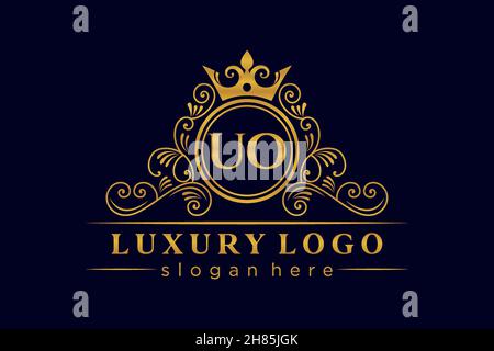 UO Initial Letter Gold calligraphic feminine floral hand drawn heraldic monogram antique vintage style luxury logo design Premium Stock Vector