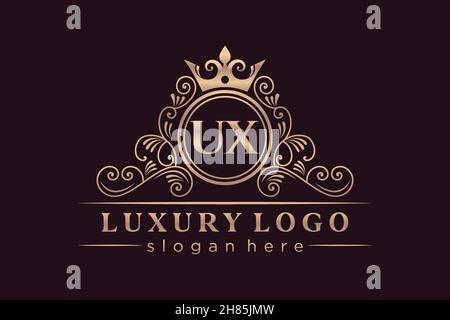UX Initial Letter Gold calligraphic feminine floral hand drawn heraldic monogram antique vintage style luxury logo design Premium Stock Vector