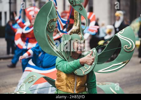 London, UK - 2021.11.13: Mahogany Carnival in amazing, colourful & crowd-pleasing costumes at the Lord Mayors of London Show parade Stock Photo