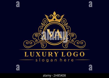VA Initial Letter Gold calligraphic feminine floral hand drawn heraldic monogram antique vintage style luxury logo design Premium Stock Vector