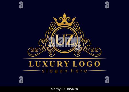 UZ Initial Letter Gold calligraphic feminine floral hand drawn heraldic monogram antique vintage style luxury logo design Premium Stock Vector