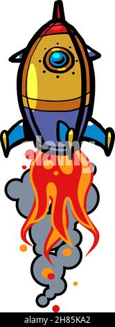 Retro rocket launch, startup concept. Space transport Stock Vector