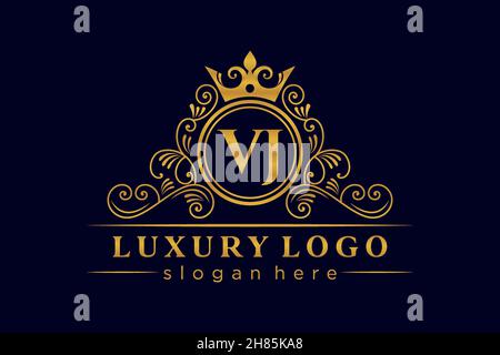 VJ Initial Letter Gold calligraphic feminine floral hand drawn heraldic monogram antique vintage style luxury logo design Premium Stock Vector