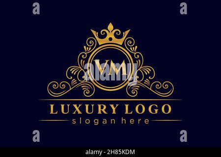 VM Initial Letter Gold calligraphic feminine floral hand drawn heraldic monogram antique vintage style luxury logo design Premium Stock Vector