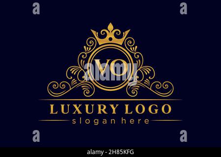 VO Initial Letter Gold calligraphic feminine floral hand drawn heraldic monogram antique vintage style luxury logo design Premium Stock Vector