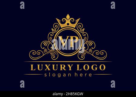 VP Initial Letter Gold calligraphic feminine floral hand drawn heraldic monogram antique vintage style luxury logo design Premium Stock Vector