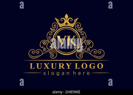 VK Initial Letter Gold calligraphic feminine floral hand drawn heraldic monogram antique vintage style luxury logo design Premium Stock Vector