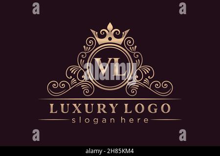 VL Initial Letter Gold calligraphic feminine floral hand drawn heraldic monogram antique vintage style luxury logo design Premium Stock Vector