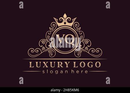 VQ Initial Letter Gold calligraphic feminine floral hand drawn heraldic monogram antique vintage style luxury logo design Premium Stock Vector