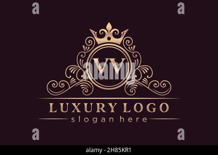 VV Initial Letter Gold calligraphic feminine floral hand drawn heraldic monogram antique vintage style luxury logo design Premium Stock Vector
