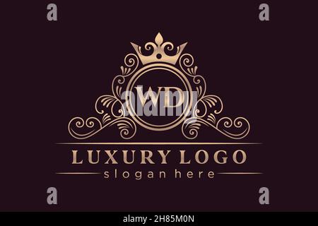 WD Initial Letter Gold calligraphic feminine floral hand drawn heraldic monogram antique vintage style luxury logo design Premium Stock Vector