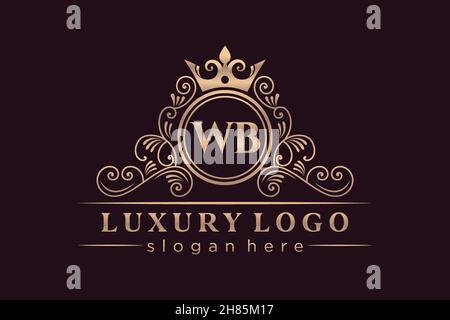WB Initial Letter Gold calligraphic feminine floral hand drawn heraldic monogram antique vintage style luxury logo design Premium Stock Vector