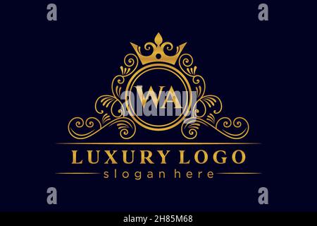 WA Initial Letter Gold calligraphic feminine floral hand drawn heraldic monogram antique vintage style luxury logo design Premium Stock Vector