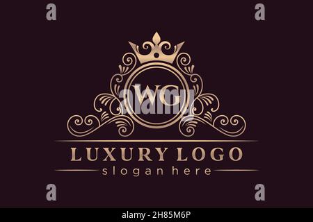 WG Initial Letter Gold calligraphic feminine floral hand drawn heraldic monogram antique vintage style luxury logo design Premium Stock Vector