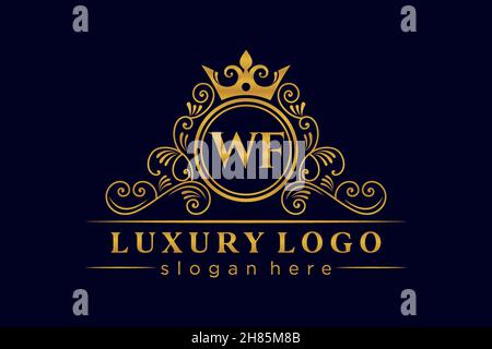 WF Initial Letter Gold calligraphic feminine floral hand drawn heraldic monogram antique vintage style luxury logo design Premium Stock Vector