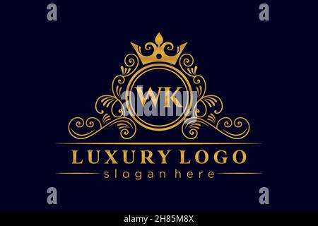 WK Initial Letter Gold calligraphic feminine floral hand drawn heraldic monogram antique vintage style luxury logo design Premium Stock Vector