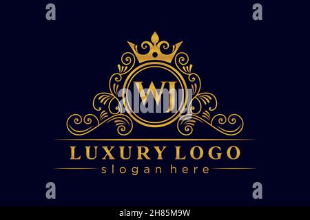 WJ Initial Letter Gold calligraphic feminine floral hand drawn heraldic monogram antique vintage style luxury logo design Premium Stock Vector
