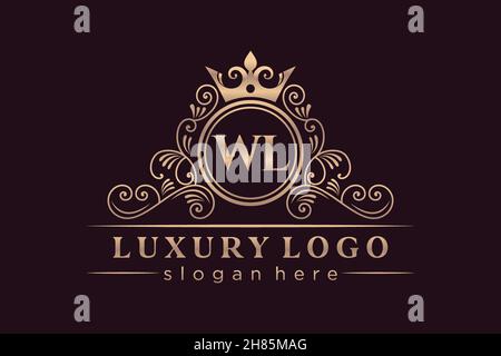 WL Initial Letter Gold calligraphic feminine floral hand drawn heraldic monogram antique vintage style luxury logo design Premium Stock Vector