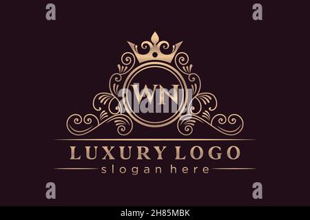 WN Initial Letter Gold calligraphic feminine floral hand drawn heraldic monogram antique vintage style luxury logo design Premium Stock Vector