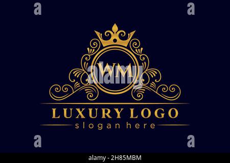 WM Initial Letter Gold calligraphic feminine floral hand drawn heraldic monogram antique vintage style luxury logo design Premium Stock Vector
